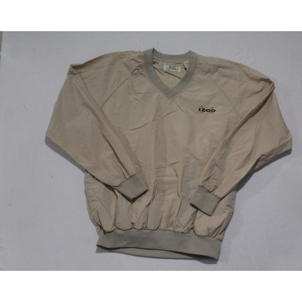 Izod Men Beige Windbreaker Jacket Medium Double Golf Classic Long Sleeve